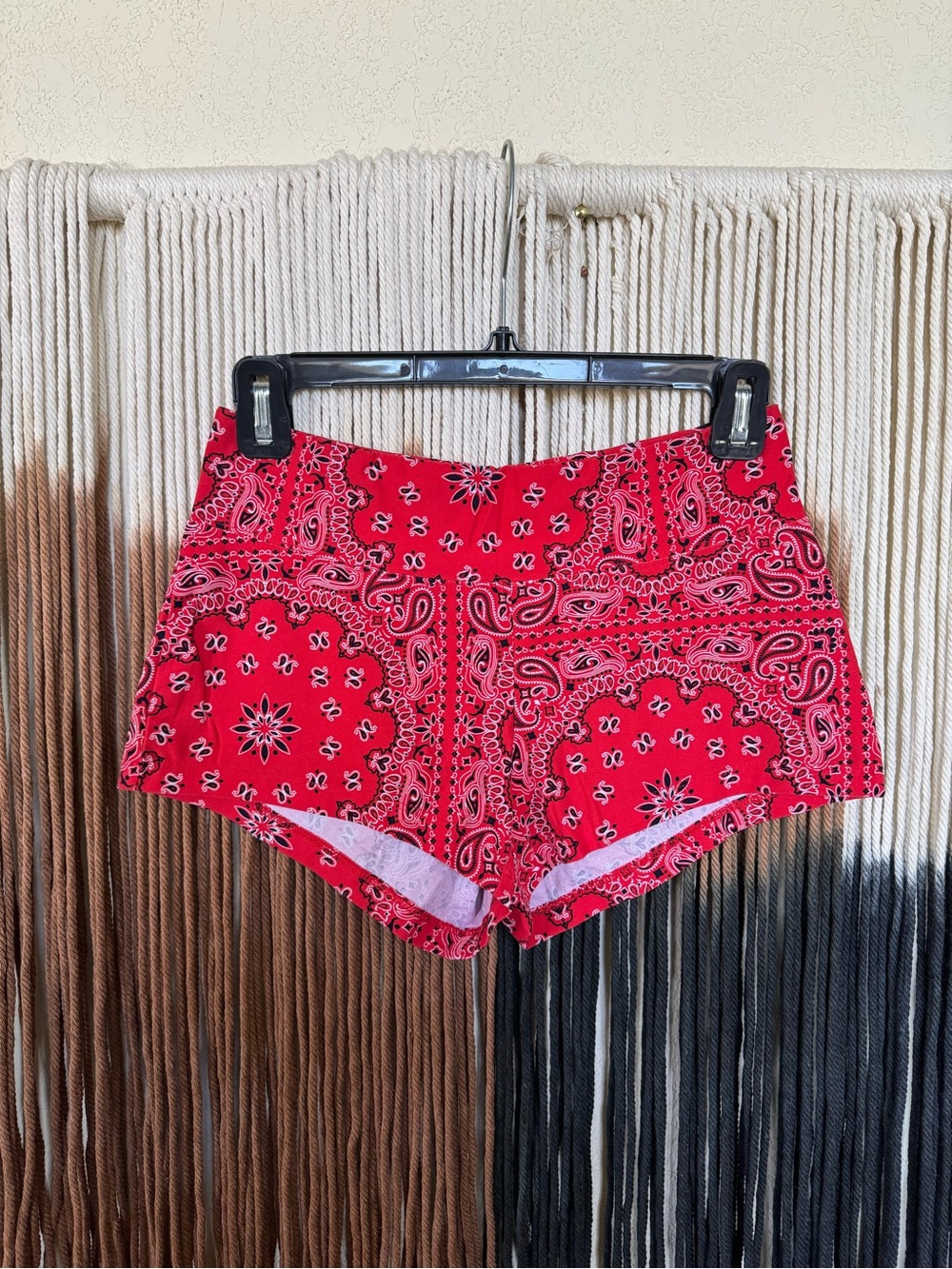 Red and black No Boundaries bandanna print shorts; perfect condition